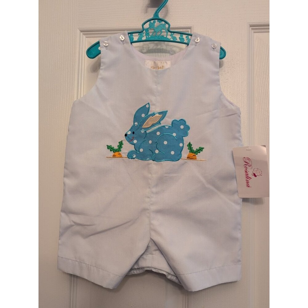 NWT Sir John Rosalina Embroidered Bunny Carrots Boys 9 Months Blue Easter